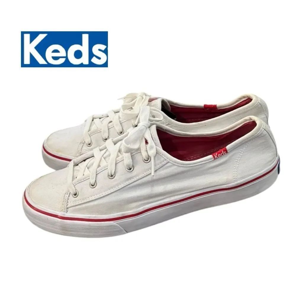 Keds Double Up White with Red Details Canvas Women’s Sneakers Tennis Shoes 10